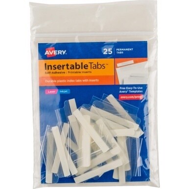 Avery&amp;reg; Index Tabs with Printable Inserts - Print-on Tab(s) - 1.50&quot; Tab Height - Self-adhesive, Permanent - Clear Plastic Tab(s) - 25 / Pack