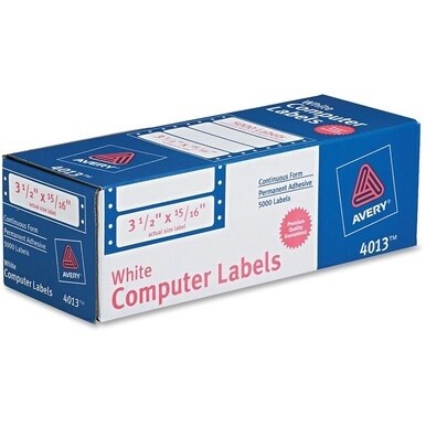 GSA MAS Avery&amp;reg; Continuous Form Computer Labels - 15/16" Width x 3 1/2" Length - Permanent Adhesive - Rectangle - Dot Matrix - White - 1 / Sheet - 5000 Total Label(s) - 5000 / Box