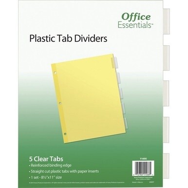 Avery&amp;reg; Office Essentials Insertable Dividers - 5 x Divider(s) - 5 - 5 Tab(s)/Set - 8.5&quot; Divider Width x 11&quot; Divider Length - 3 Hole Punched - Buff Paper Divider - Clear Plastic Tab(s) - Recycled -