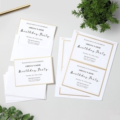 Avery&amp;reg; Invitation Cards with Metallic Gold Borders - 1 1/2&quot; Width x 15/16&quot; Length - Rectangle - White - Paper - 18 / Sheet - 29 / Pack