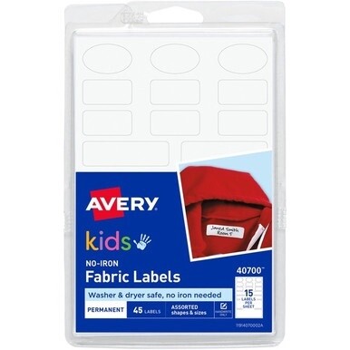 Avery&amp;reg; No-Iron Clothing Labels - Assorted Shapes &amp; Sizes - Permanent Adhesive - Assorted - White - Film - 15 / Sheet - 54 Total Sheets - 810 Total Label(s) - 18 / Carton