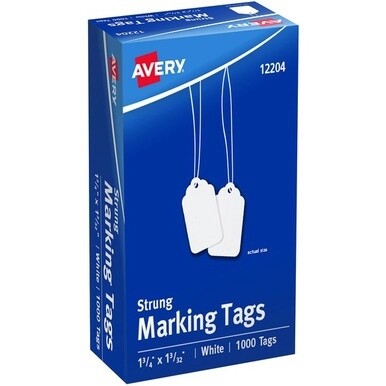 Avery&amp;reg; White Marking Tags - 1.75&quot; Length x 1.09&quot; Width - Rectangular - Twine Fastener - 1000 / Box - Cotton, Polyester - White