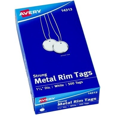 Avery&amp;reg; Metal Rim Key Tags - 1.25" Diameter - Round - String Fastener - 500 / Box - Metal - White