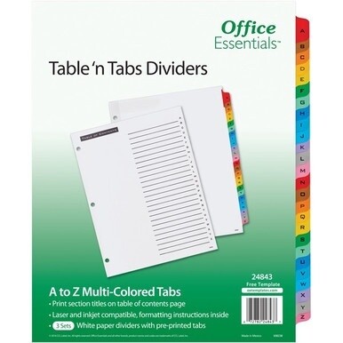 Avery&amp;reg; Table &#39;n Tabs Multicolored Tab A-Z Dividers - 288 x Divider(s) - 288 Tab(s) - A-Z - 26 Tab(s)/Set - 8.5&quot; Divider Width x 11&quot; Divider Length - 3 Hole Punched - White Paper Divider - Multicol