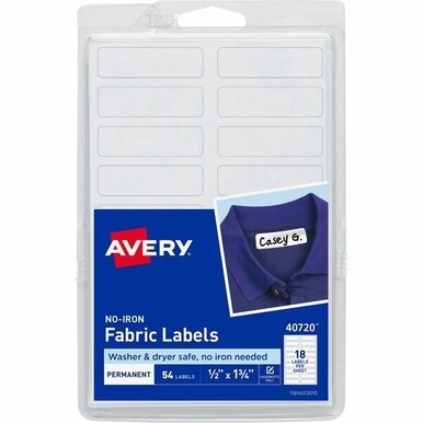 Avery&amp;reg; No-Iron Fabric Labels - Permanent Adhesive - Rectangle - White - Film - 18 / Sheet - 54 Total Sheets - 972 Total Label(s) - 18 / Carton
