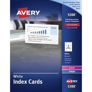 Avery&amp;reg; Laser, Inkjet Printable Index Cards - 97 Brightness - A7 - 3&quot; x 5&quot; - 150 / Box - Perforated, Smudge-free, Jam-free, Uncoated - White