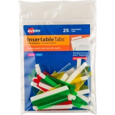Avery&amp;reg; Index Tabs with Printable Inserts - Print-on Tab(s) - 2&quot; Tab Height - Self-adhesive, Permanent - Assorted Plastic Tab(s) - 25 / Pack