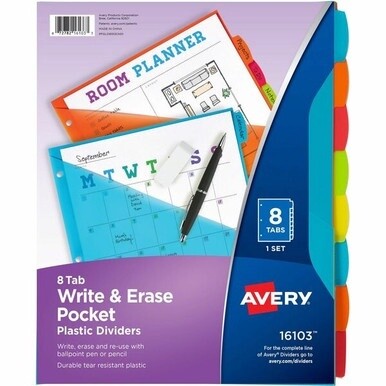 Avery&amp;reg; Write &amp; Erase 8-Tab Plastic Dividers, Pockets, Brights (16103) - Multicolor - Plastic - 2