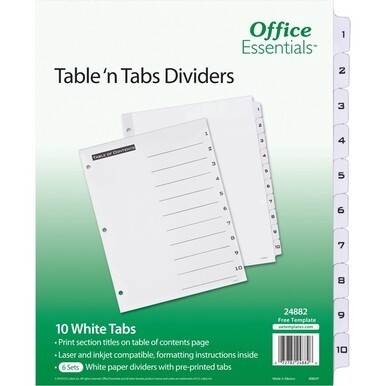 Avery&amp;reg; Table &#39;n Tabs White Tab Numbered Dividers - 360 x Divider(s) - 360 Tab(s) - 1-10 - 10 Tab(s)/Set - 8.5&quot; Divider Width x 11&quot; Divider Length - 3 Hole Punched - White Paper Divider - Black Pap