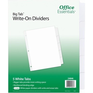 Avery&amp;reg; Office Essentials Big Tab Write-On Tab Dividers - 60 x Divider(s) - 5 Write-on Tab(s) - 5 - 5 Tab(s)/Set - 8.5&quot; Divider Width x 11&quot; Divider Length - 3 Hole Punched - White Paper Divider - W