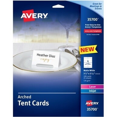 Avery&amp;reg; Sure Feed Arched Tent Cards - 97 Brightness - 3 3/4&quot; x 2 1/16&quot; - 65 lb Basis Weight - 176 g/m&amp;#178; Grammage - Matte - 5 / Pack - Printable, Scratch Proof, Die-cut, Perforated, Print-to-the