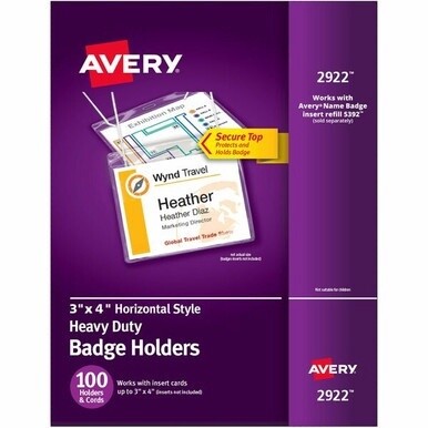 Avery&amp;reg; Heavy-Duty Clear Hanging Style Badge Holders - Support 3&quot; x 4&quot; Media - Horizontal - Plastic - 100 / Box - Clear