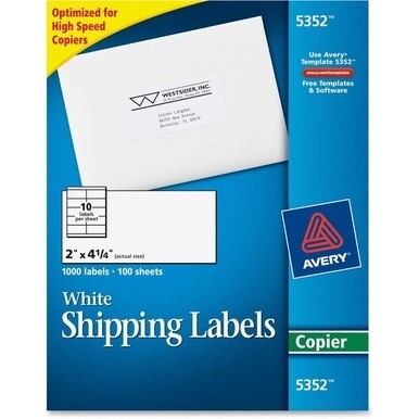Avery&amp;reg; Shipping Label - 2" Width x 4 1/4" Length - Permanent Adhesive - Rectangle - White - Paper - 10 / Sheet - 100 Total Sheets - 1000 Total Label(s) - 1000 / Box