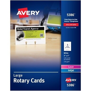 Avery&amp;reg; Uncoated 2-side Printing Rotary Cards - Index Card - 3&quot; x 5&quot; - 150 / Box - 3 Sheets - Perforated, Heavyweight, Double-sided, Printable - White