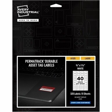 Avery&amp;reg; PermaTrack Durable White Asset Tag Labels, 3/4&quot; x 1-1/2&quot; , 320 Asset Tags - 3/4&quot; Width x 1 1/2&quot; Length - Permanent Adhesive - Rectangle - Laser - White - Film - 40 / Sheet - 8 Total Sheets 