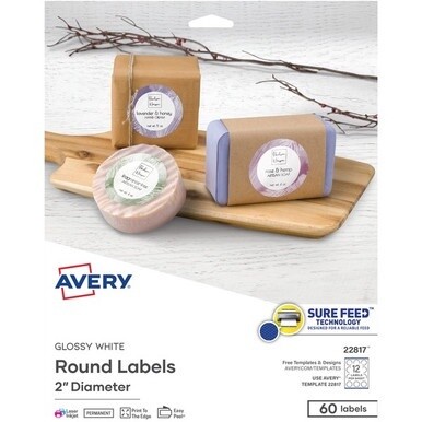 Avery&amp;reg; TrueBlock Multipurpose Label - Permanent Adhesive - Round - Laser, Inkjet - Bright White - Paper - 12 / Sheet - 25 Total Sheets - 300 Total Label(s) - 5 / Carton