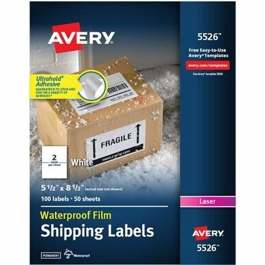 Avery&amp;reg; Waterproof Shipping Labels with Ultrahold&amp;reg; Permanent Adhesive, 5-1/2&quot; x 8-1/2&quot; , 100 Labels for Laser Printers (5526) - Avery&amp;reg; 5-1/2&quot; x 8-1/2&quot; Labels, Ultrahold&amp;reg;, 100 Labels (55
