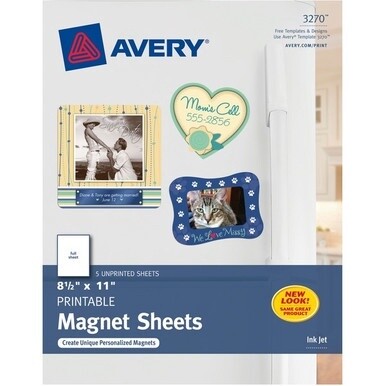 Avery&amp;reg; Printable Magnet Sheets, 8.5&quot; x 11&quot; , 5 Sheets (3270) - Letter - 8 1/2&quot; x 11&quot; - Matte - 5 / Pack - Magnetic, Printable, Lightweight - White