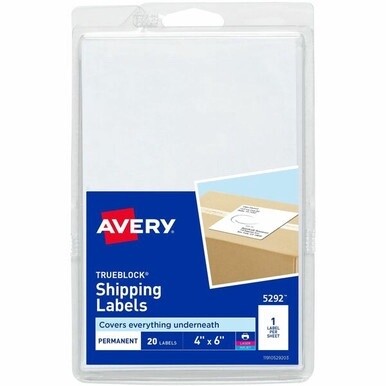 Avery&amp;reg; Shipping Labels, TrueBlock&amp;reg; Technology, Permanent Adhesive, 4" x 6" , 20 Labels (5292) - Avery&amp;reg; Shipping Labels, Permanent Adhesive, 4" x 6" , 20 Labels (5292)