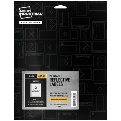 Avery&amp;reg; Reflective Sign Labels - 5&quot; Width x 7&quot; Length - Permanent Adhesive - Rectangle - Laser - Silver - Film - 2 / Sheet - 10 Total Sheets - 20 Total Label(s) - 20 Label - Water Resistant