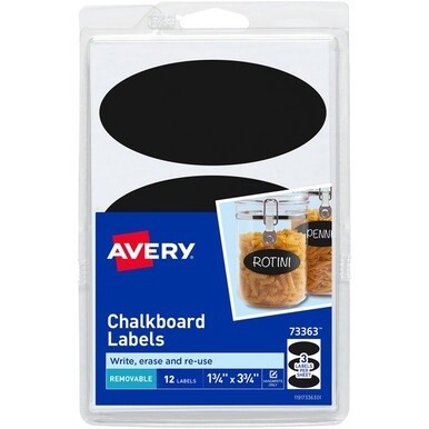 Avery&amp;reg; Removable Chalkboard Labels - Removable Adhesive - Oval - Black - Plastic - 3 / Sheet - 72 Total Sheets - 216 Total Label(s) - 18 / Carton