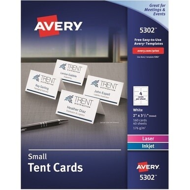 GSA MAS Avery&amp;reg; Place Cards, Two-Sided Printing, 2" x 3-1/2" , 160 Cards (5302) - 97 Brightness - 2" x 3 1/2" - 160 / Box - Perforated, Heavyweight, Foldable, Rounded Corner, Jam-free, Smudge-free 