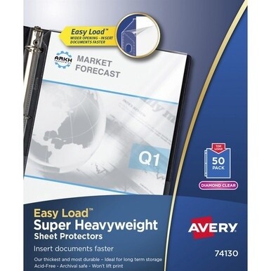 Avery&amp;reg; Diamond Clear Heavyweight Sheet Protectors - Sheet Capacity - For Letter 8 1/2&quot; x 11&quot; Sheet - 3 x Holes - Ring Binder - Top Loading - Diamond Clear - Polypropylene - 50 / Box