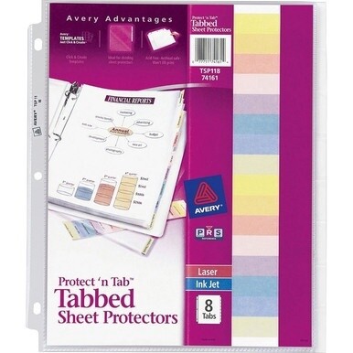 Avery&amp;reg; Tabbed Sheet Protectors - 10 x Sheet Capacity - For Letter 8 1/2&quot; x 11&quot; Sheet - 3 x Holes - Ring Binder - Top Loading - Clear - Polypropylene - 8 / Set