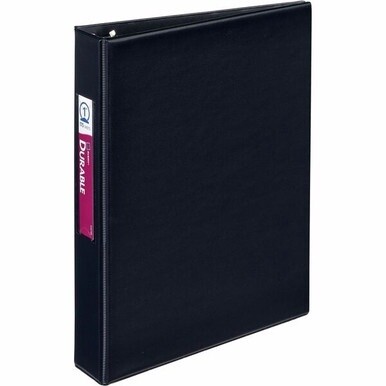Avery&amp;reg; Durable Binder - DuraHinge - 1&quot; Binder Capacity - 8 1/2&quot; x 5 1/2&quot; Sheet Size - 175 Sheet Capacity - 3 x Round Ring Fastener(s) - 2 Internal Pocket(s) - Vinyl - Black - Gap-free Ring, Label 