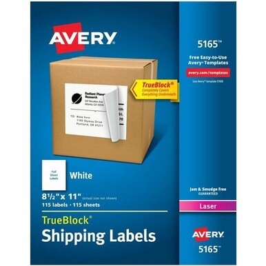 Avery&amp;reg; Shipping Labels, TrueBlock&amp;reg; Technology, Permanent Adhesive, 8-1/2&quot; x 11&quot; , 100 Labels (5165) - Avery&amp;reg; Shipping Labels, Permanent Adhesive, 8-1/2&quot; x 11&quot; , 100 Labels (5165)