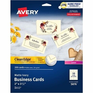 GSA MAS Avery&amp;reg; Business Cards, Ivory, True Print(R) Two-Sided Printing, 2" x 3-1/2" , 200 Cards - 58 Brightness - 3 1/2" x 2" - 200 / Pack - Heavyweight, Perforated, Rounded Corner - Ivory