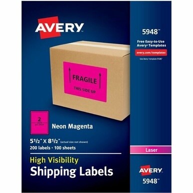 Avery&amp;reg; Neon Shipping Labels for Laser Printers, 5-1/2&quot; x 8-1/2&quot; , 200 Pink Labels (5948) - Avery Neon Shipping Labels, 5-1/2&quot; x 8-1/2&quot; , 200 Labels (5948)