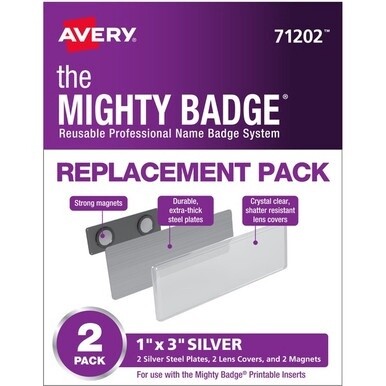 The Mighty Badge&amp;reg; Professional Reusable Name Badge System Replacement Pack - Silver