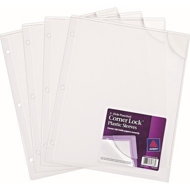 Avery&amp;reg; Corner Lock Plastic Sleeves - 20 x Sheet Capacity - For Letter 8 1/2&quot; x 11&quot; Sheet - 3 x Holes - Ring Binder - Clear - Polypropylene, Plastic - 4 / Pack