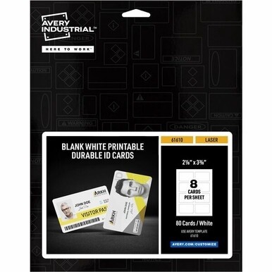 Avery&amp;reg; ID Card - 80 Packaged Quantity - 3.4&quot; Width x 2.1&quot; Height - Rectangular Shape - Yes - Durable, Hand Writable, Printable, Water Proof, Chemical Resistant, Abrasion Resistant, Tear Resistant,