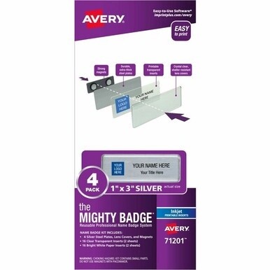 The Mighty Badge&amp;reg; Mighty Badge Professional Reusable Name Badge System - Plastic - Silver