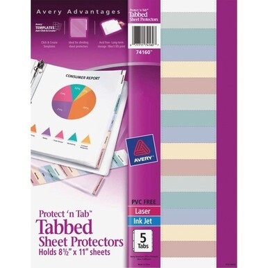 Avery&amp;reg; Tabbed Sheet Protectors - For Letter 8 1/2&quot; x 11&quot; Sheet - Ring Binder - Clear - Polypropylene - 5 / Set