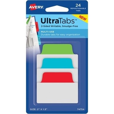 Avery&amp;reg; 2" Multi-use Ultra Tabs - 48 Tab(s) - 1.50" Tab Height x 2" Tab Width - Red Film, Clear Paper, Blue, Green Tab(s) - 48 / Pack