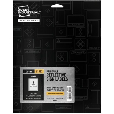 Avery&amp;reg; Reflective Sign Labels - 7&quot; Width x 10&quot; Length - Permanent Adhesive - Rectangle - Laser - Silver - Film - 1 / Sheet - 10 Total Sheets - 10 Total Label(s) - 10 Label - Water Resistant
