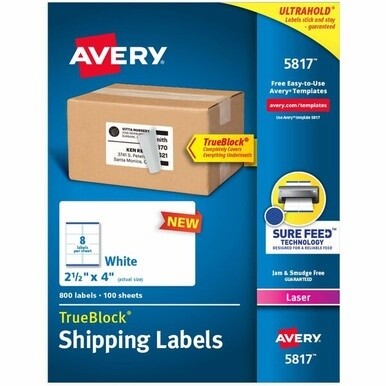 Avery&amp;reg; Printable Blank Shipping Labels, 2.5&quot; x 4&quot; , White, 800 Labels, Laser Printer, Permanent Adhesive (5817) - Avery&amp;reg; Printable Shipping Labels, 2.5&quot; x 4&quot; , 800 Labels (5817)