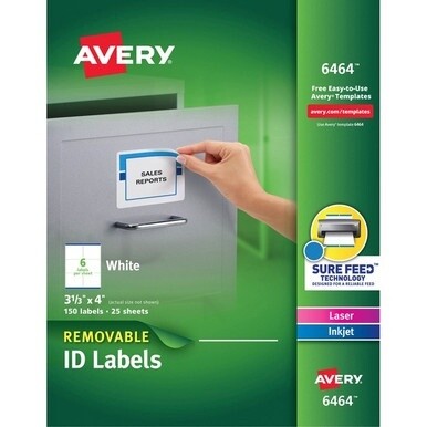 Avery&amp;reg; Removable I.D. Labels - 3 21/64&quot; Width x 4&quot; Length - Removable Adhesive - Rectangle - Laser, Inkjet - White - Paper - 6 / Sheet - 25 Total Sheets - 150 Total Label(s) - 150 / Pack