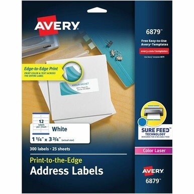 Avery&amp;reg; Print to the Edge Shipping Labels for Color Laser Printers and Copiers, Sure Feed&amp;reg; Technology, 1-1/4&quot; x 3-3/4&quot; , 300 Labels (6879) - Avery&amp;reg; Print to the Edge Shipping Label 1-1/4&quot;x3