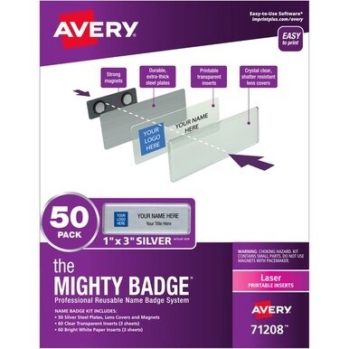 The Mighty Badge&amp;reg; Name Badge Kits - Plastic - Silver - 5 / Carton