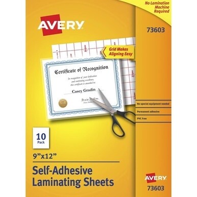 Avery&amp;reg; Self-Adhesive Laminating Sheets - Laminating Pouch/Sheet Size: 9&quot; Width x 12&quot; Length - for Document, Card, Certificate, Artwork - Self-adhesive, Easy to Use, Easy Peel, Non-toxic, Self-seal