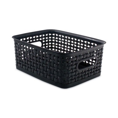Plastic Weave Bin, Small, 10&quot; x 7.5&quot; x 4&quot;, Black