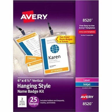 Avery&amp;reg; Vertical Hanging Style Name Badges - White, Black - 25 / Pack