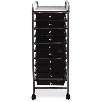 Advantus 10-Drawer Organizer - 10 Drawer - 4 Casters - Metal - x 15.5" Width x 13" Depth x 37.5" Height - Smoke - 1 Each