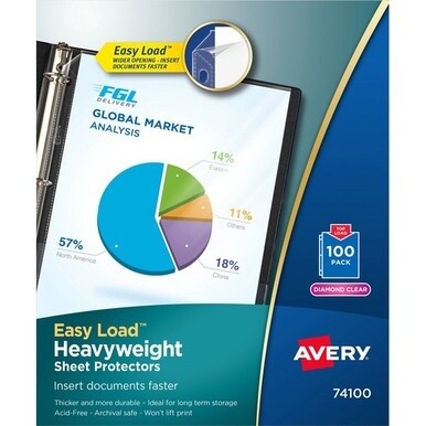 Avery&amp;reg; Heavyweight Sheet Protectors - Acid-free, Archival-safe - 1 x Sheet Capacity - For Letter 8 1/2&quot; x 11&quot; Sheet - 3 x Holes - 3 x Rings - Ring Binder - Top Loading - Rectangular - Diamond Clea