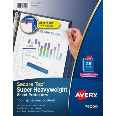 Avery&amp;reg; Secure Top Sheet Protectors - For Letter 8 1/2" x 11" Sheet - 3 x Holes - Ring Binder - Top Loading - Clear - Polypropylene - 25 / Pack