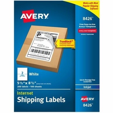 Avery&amp;reg; Printable Blank Shipping Labels, 5.5&quot; x 8.5&quot; , White, 200 Labels, Inkjet Printer, Permanent Adhesive (8426) - Avery&amp;reg; Printable Shipping Labels, 5.5&quot; x 8.5&quot; , 200 Labels (8426)